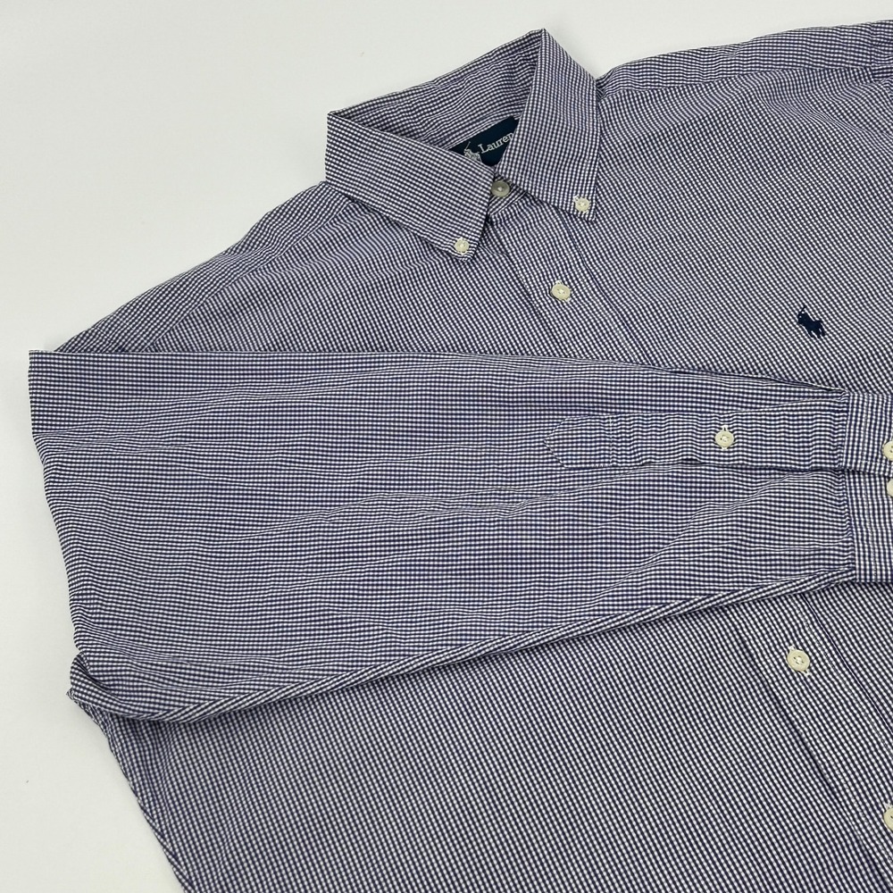 Ralph Lauren Yarmouth Shirt Men's 15 1/2 32-33 Purple White Gingham Check Preppy